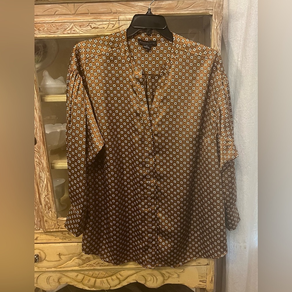 Sanctuary Womens 2X Brown Polka Dot Geo Print Blouse Glam